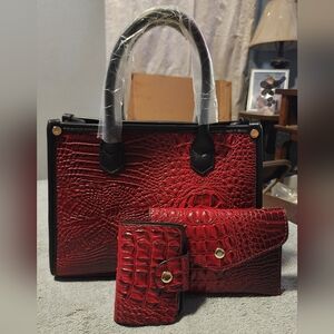 NEW!! CROCODILE PATTERN HANDBAG 3 PCS- DEEP RED